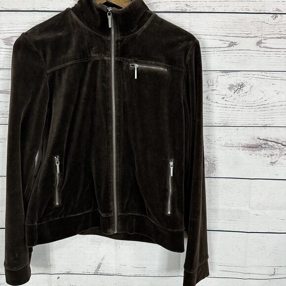 Lauren Ralph Lauren Jacket Women Small Brown Velour Zip Sweatshirt Track velvet - Picture 2 of 10